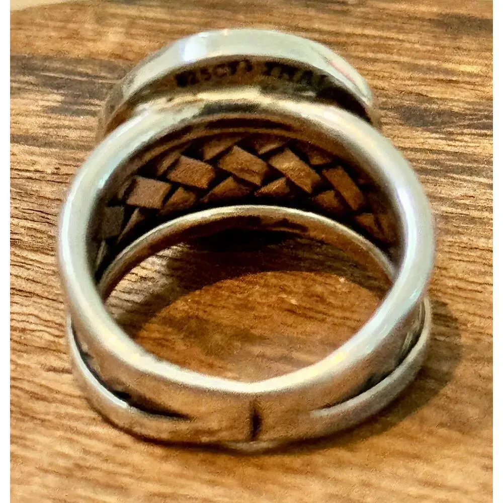 Vintage CFJ Thai Mother of Pearl 925 Sterling Silver Statement Ring Size 6.5